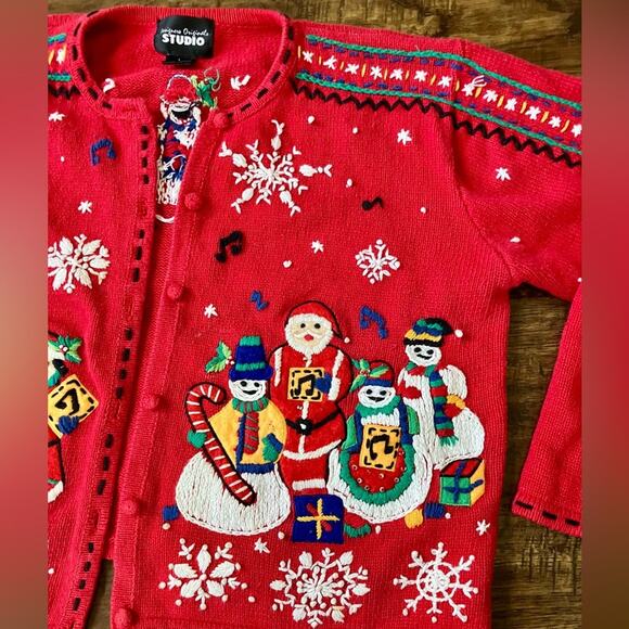 Vintage Ugly Christmas Sweater Cardigan Large - Designers Originals Studio - Picture 3 of 11